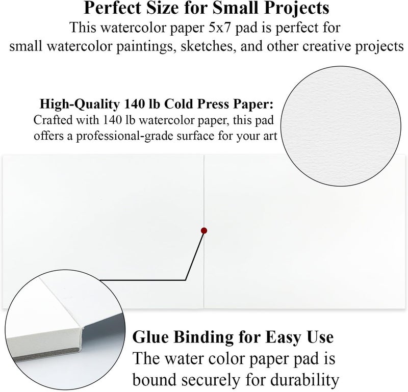 Ogfu Watercolor Paper 5x7, Small Watercolor Sketchbook, 30 Sheets (60pages) 140 lb Cold Press Water Color Paper, 300gsm Paper for Water Color Paint, Watercolor Art Supplies for Adults & Beginners. - Image 2